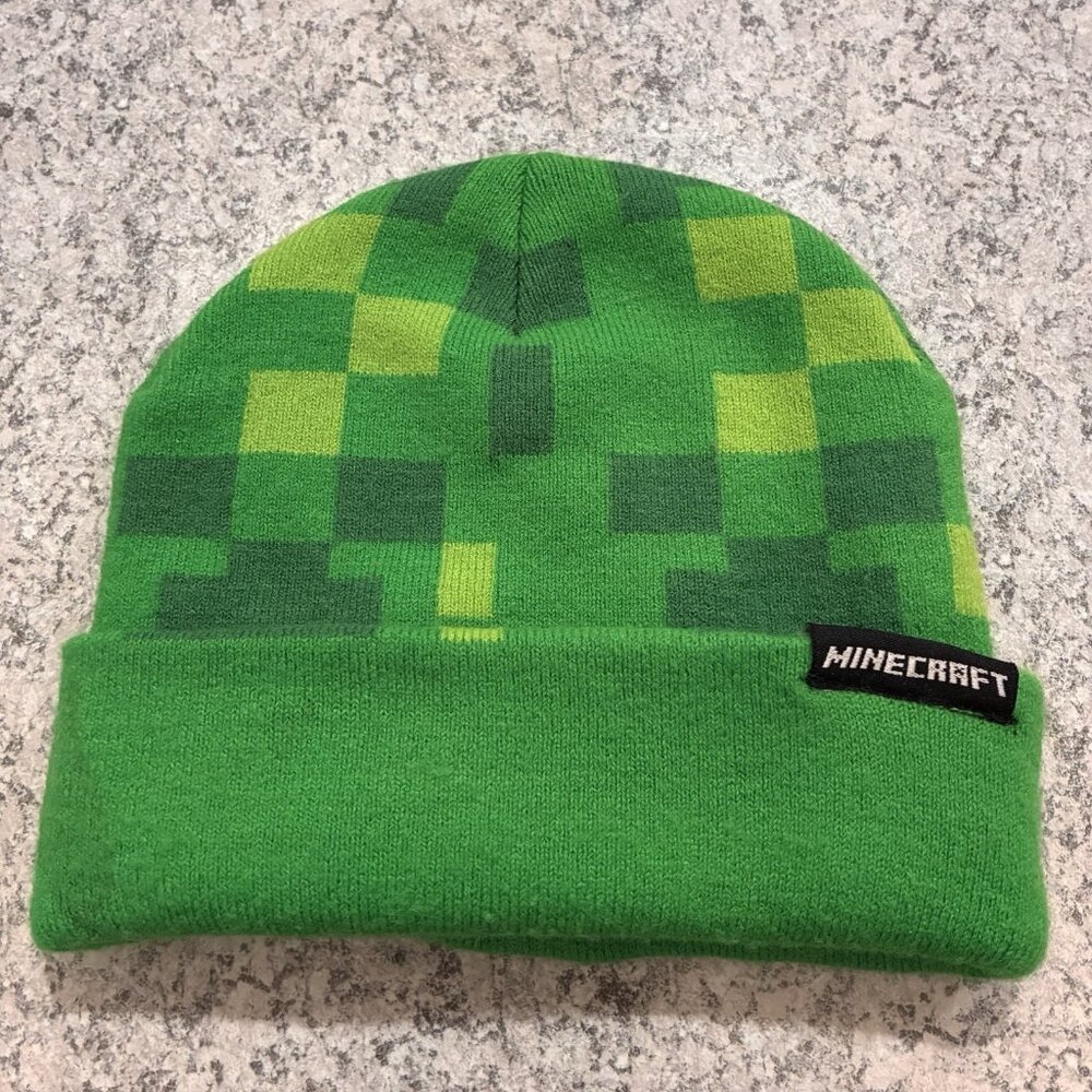 JINX Minecraft Beanie Hat Creeper Face Green Block Game